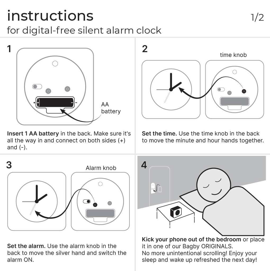 Bagby MINIMALIST - Silent Alarm Clock - Bagby