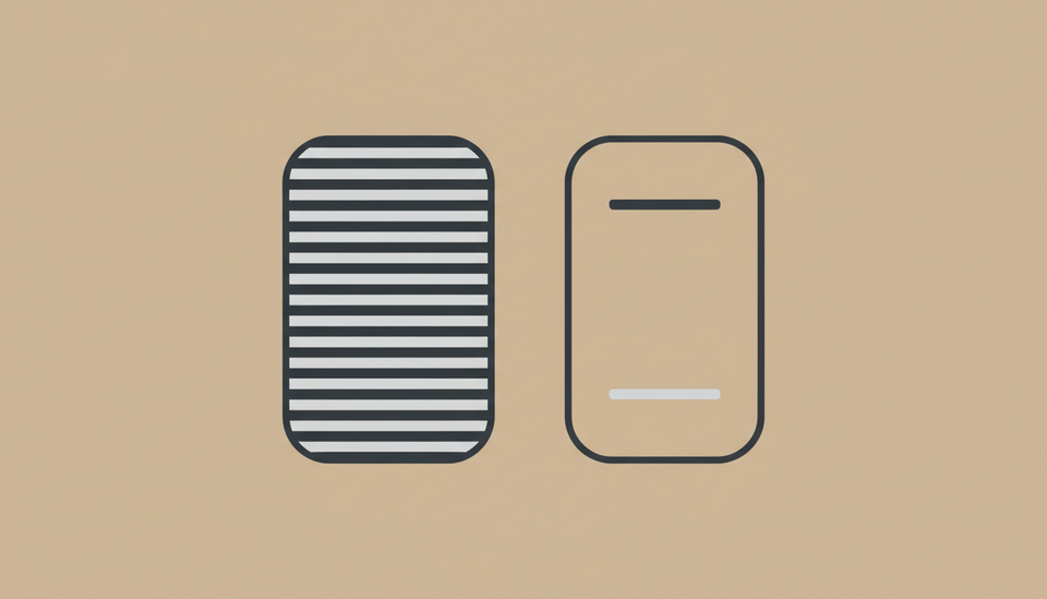 A flat diagram of two upright panels side by side, the left densely filled with stacked horizontal bars and the right holding only two, mostly empty.